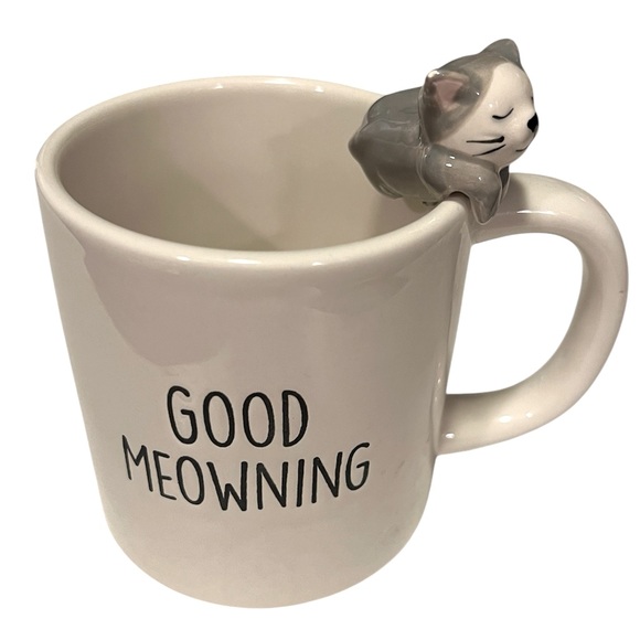 ECCOLO Good Meowing Coffee Mug with 3D Gray Cat Resting on the Edge - Picture 3 of 12